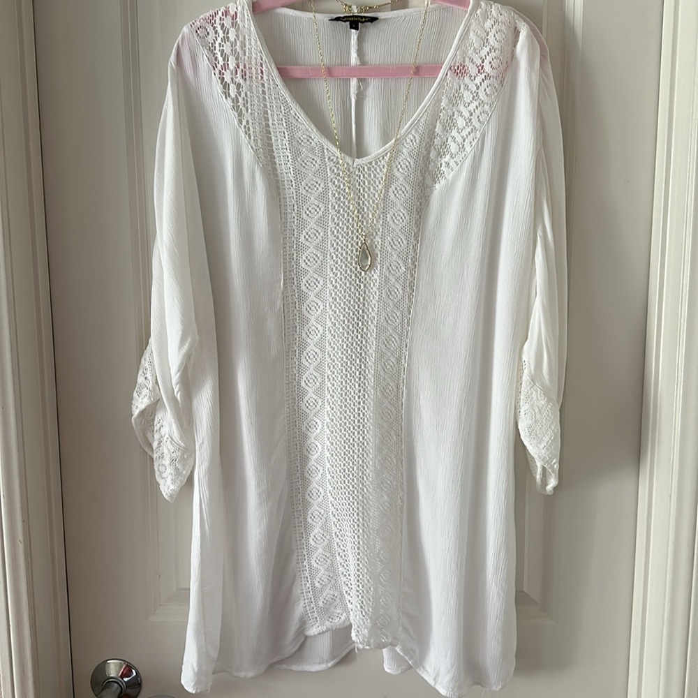 White Beach Coverup with Crochet Detail